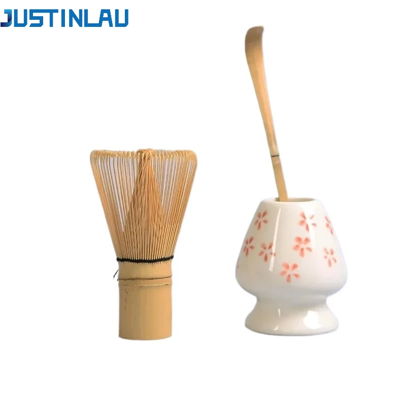 JUSTINLAU Matcha Set Bamboo Whisk Teaspoon Ceramic Bowl Tranditional Tea Sets Home Tea-making Tools Accessories Birthday Gifts