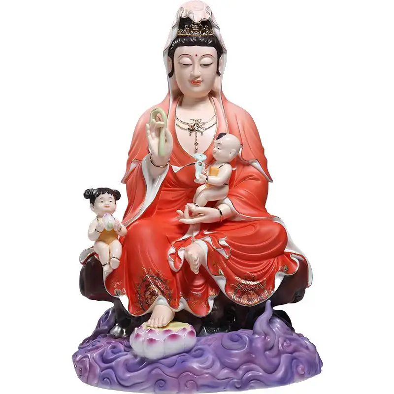 Ceramic Guanyin Avalokitesvara Bodhisattva statue Buddha statuette household family home worship ornament Wuzi guan yin figure