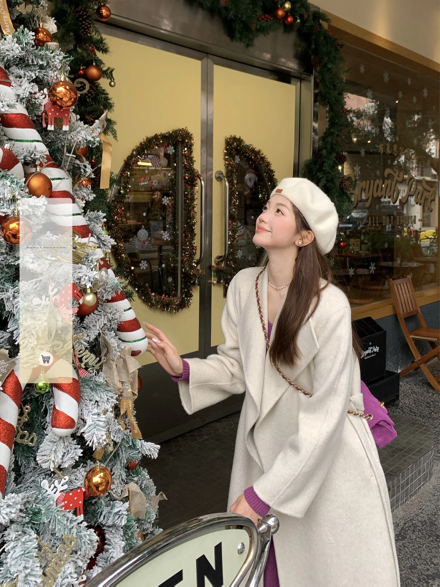 

Long Woolen Coat Women's Winter Fashion Outerwear White Cashmere Coat Casual Style High Waist Thickened Warm Open Front Design