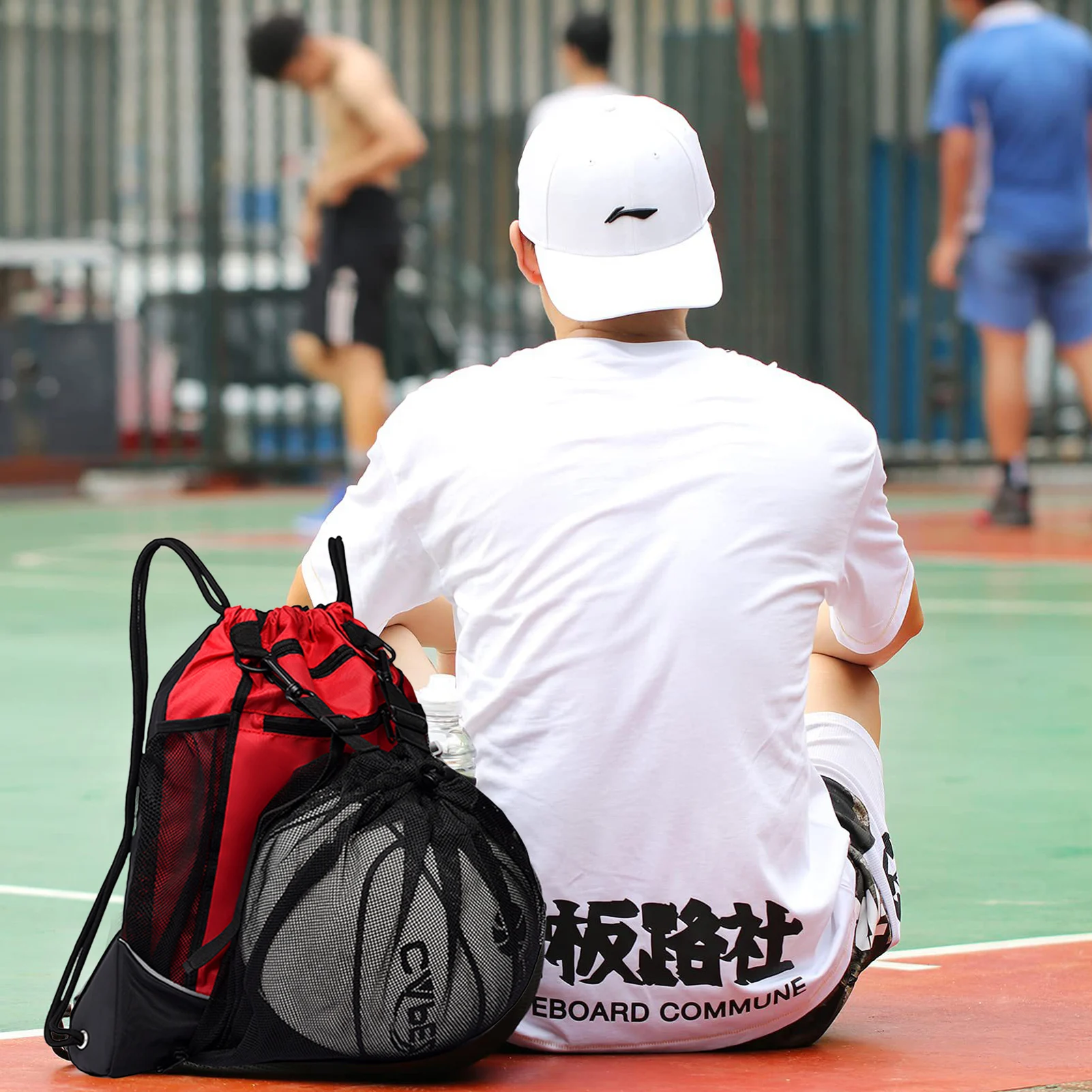 Drawstring Basketball Backpack For Boys Gym Bag Sports Sack With Detachable Ball Mesh Bag Wear-Resistant Sports Gym String