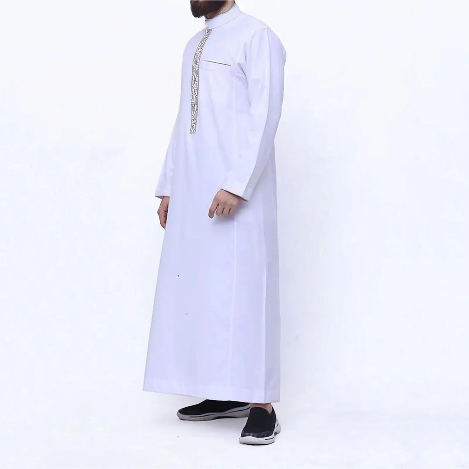 Large Size Arab Robe Muslim Clothing Men's Solid Colour Long Sleeve Muslim Robe Vintage Embroidered Islamic Muslim Long Shirt