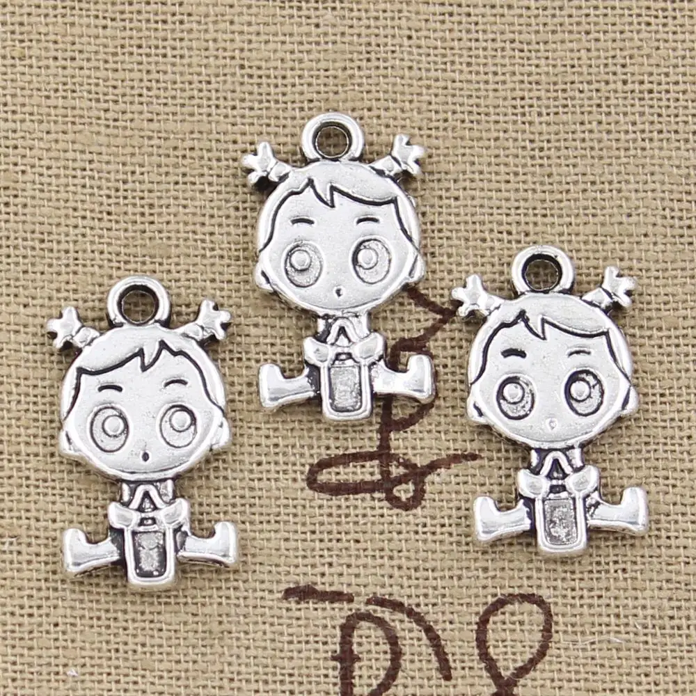 10 sztuk Charms Baby Girl Boy 24x13mm antyczny brąz kolor srebrny zawieszki dokonywanie DIY Handmade tybetański brąz srebrny kolor biżuteria