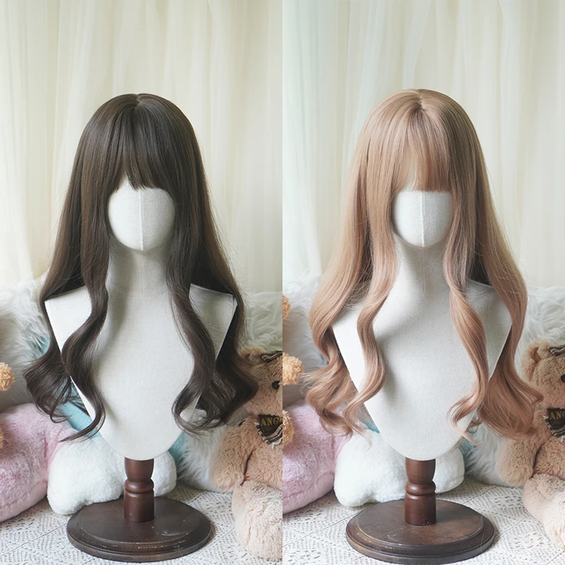 

24-дюймовый длинный вьющийся парик в стиле Лолита | Термостойкие синтетические волосы с челкой для косплея, Хэллоуина, тематических вечеринок в стиле аниме