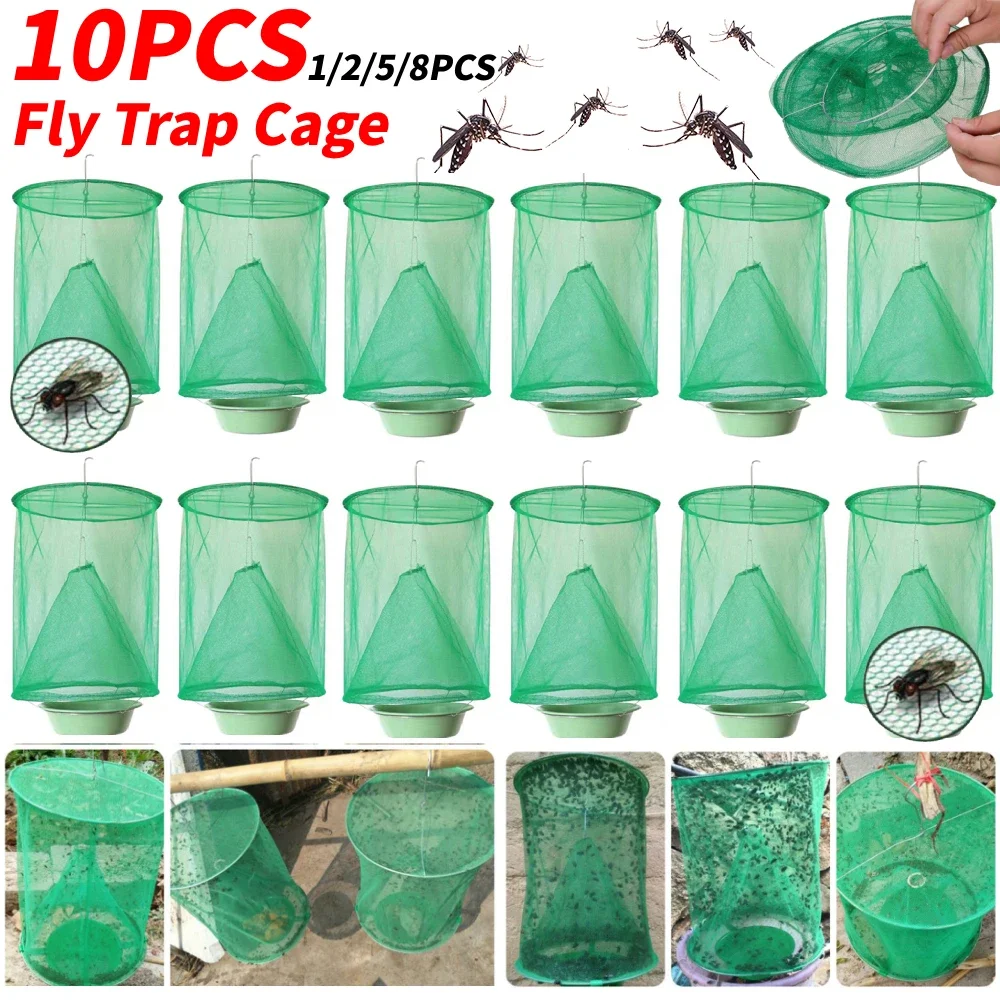 1-10PCS Fly Traps Outdoor Insect Catcher Killer Pest Control Reusable Hanging Flytrap Cage Net Traps Garden Hanging Fly Catche