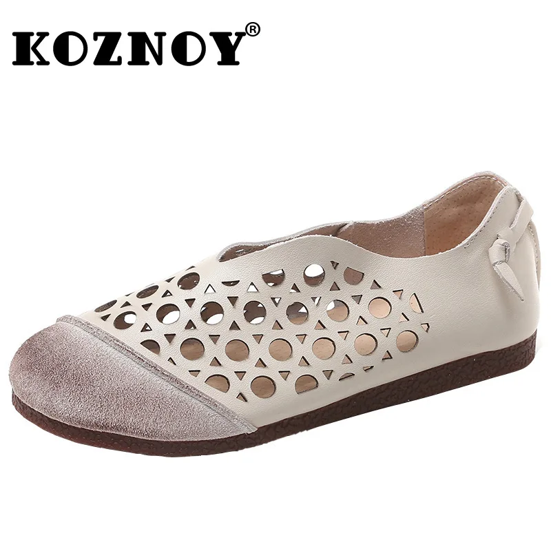 

Koznoy/женские мокасины на плоской подошве из натуральной коровьей кожи в стиле ретро 2 см, летние лоферы для отдыха, удобные массивные кроссовки, этническая обувь