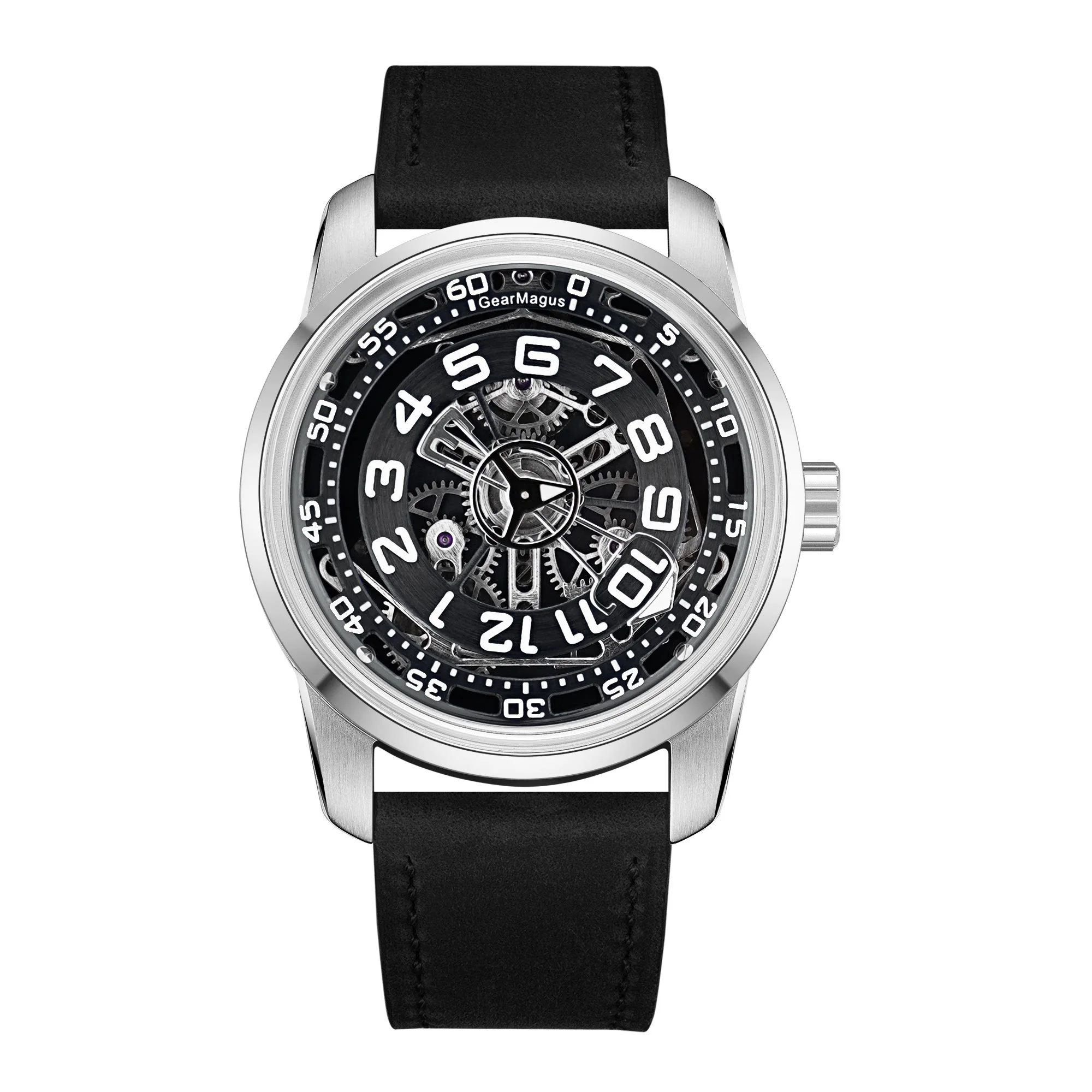 OBLVLO Men Automatic Watch Luxury 42MM Mechanical Wristwatch 50m Waterproof Sapphire Mirror Luminous Skeleton Dial SW200