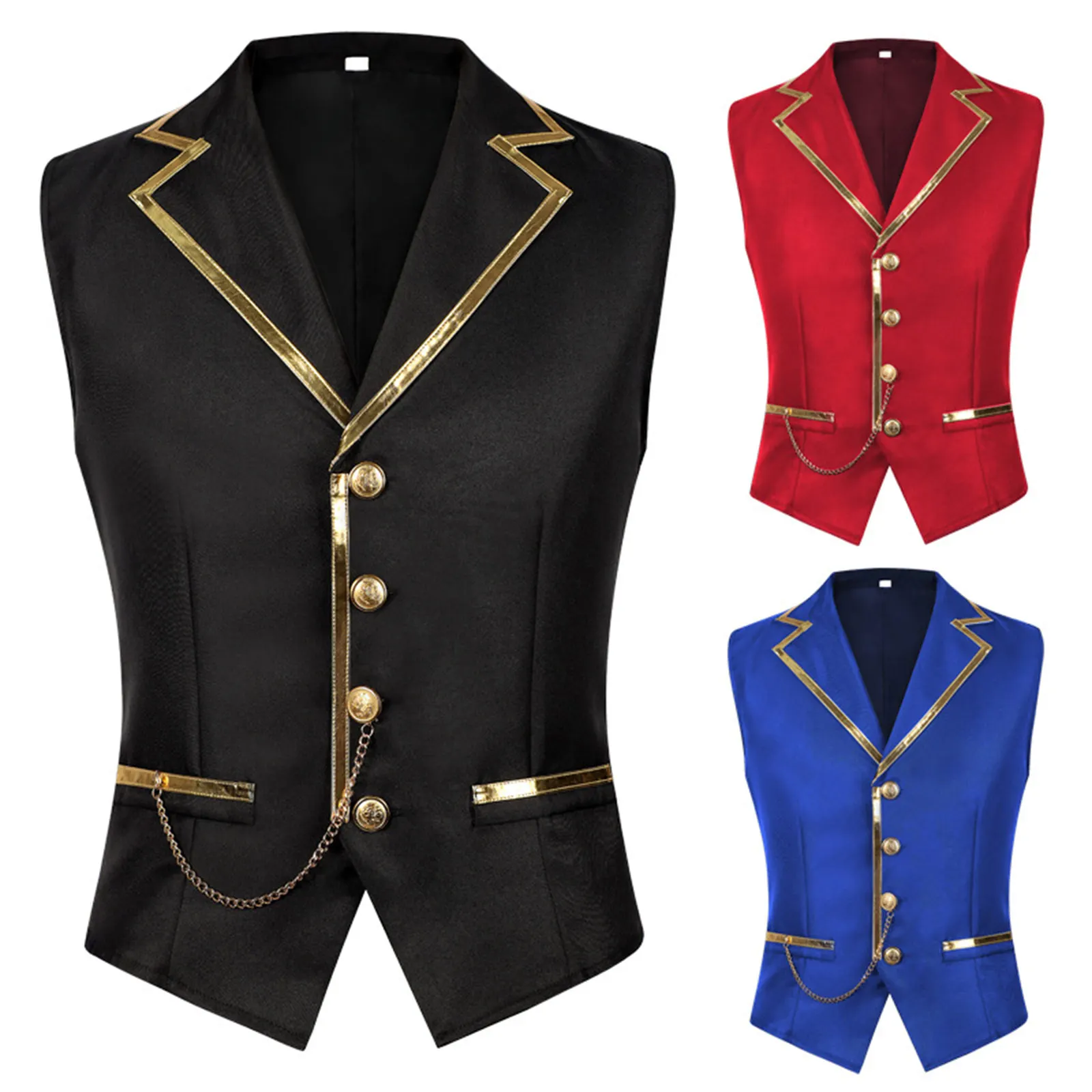 

Mens Gothic Steampunk Vest Medieval Renaissance Halloween Themed Party Cosplay Costume Lapel Sleeveless Formal Suit Waistcoat