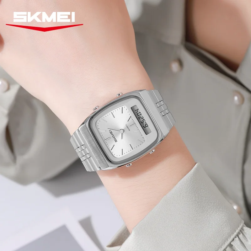 SKMEI 2585 Unisex-Alarm-Chrono-Analog-Digitaluhr, wasserdicht, Edelstahl, Quarz, Datumsanzeige, Geschenk für Männer und Frauen