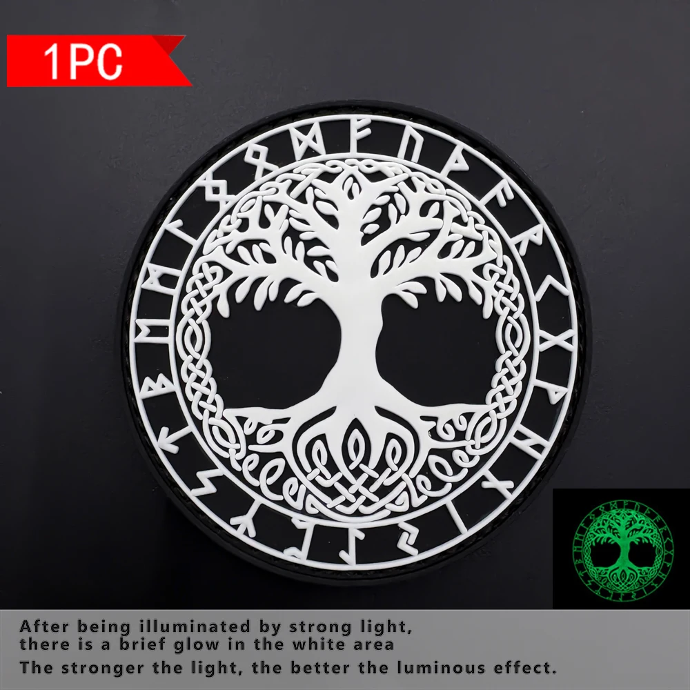 Round Tree of Life Graphic Pvc Glow-In-The-Dark Patch Badge for Jackets, Bags, Helmets, DIY Modification Decoration, Includes Felt Backing