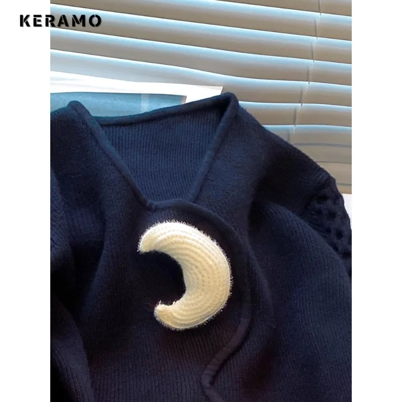 2023 Autumn Winter Casual Y2K Knitting Long Sleeve Black Pullovers Korean Fashion Women Geometric Ladies Loose Fit Sweater