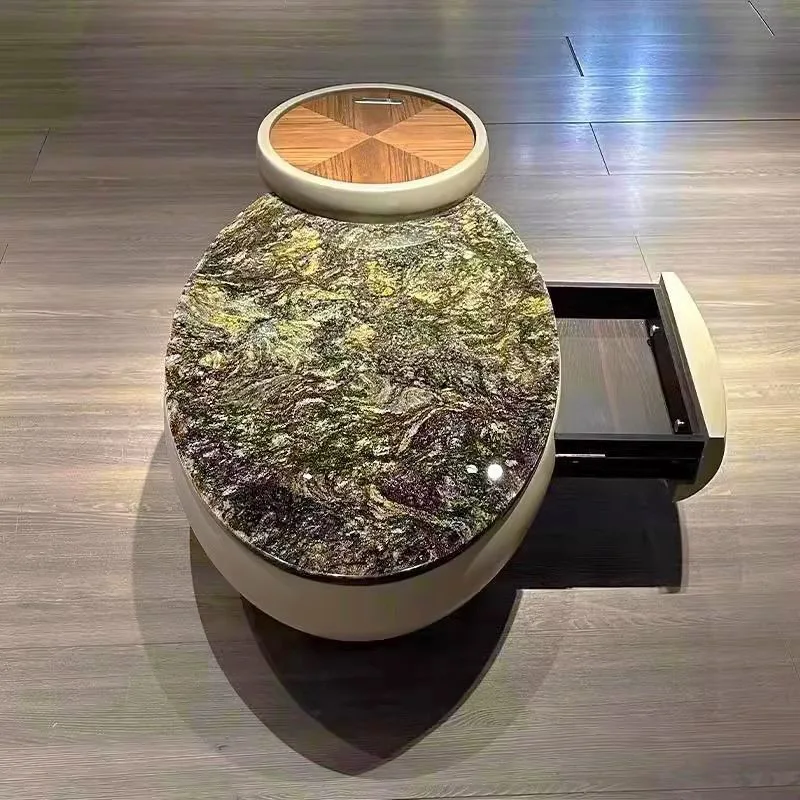 

Simple living room new light luxury natural marble coffee table Italian oval size home modern combination