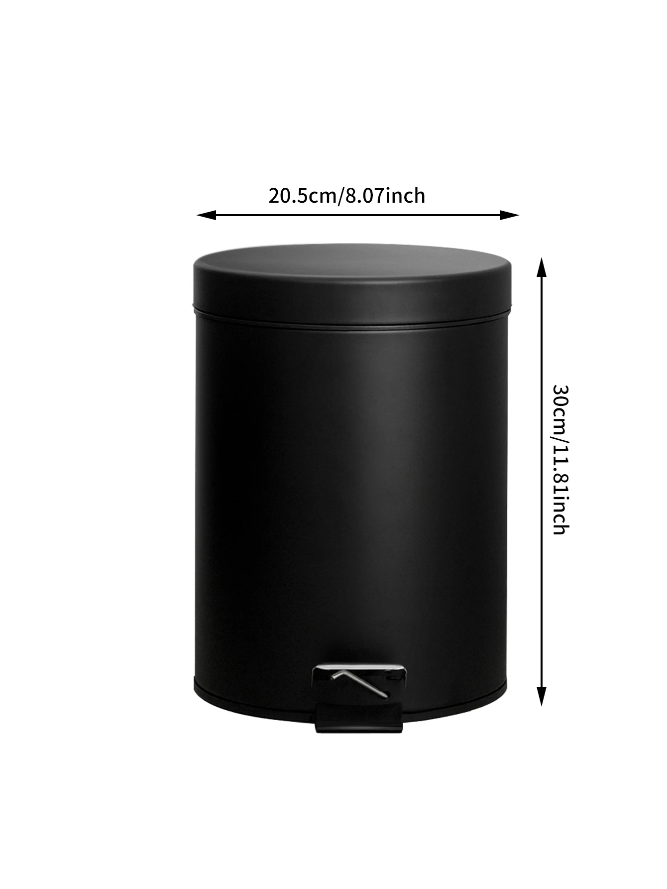 Black 7L Hotel Bathroom Dust Bin and Kitchen Household Metal Waterproof Garbage Foot Pedal Trash Can