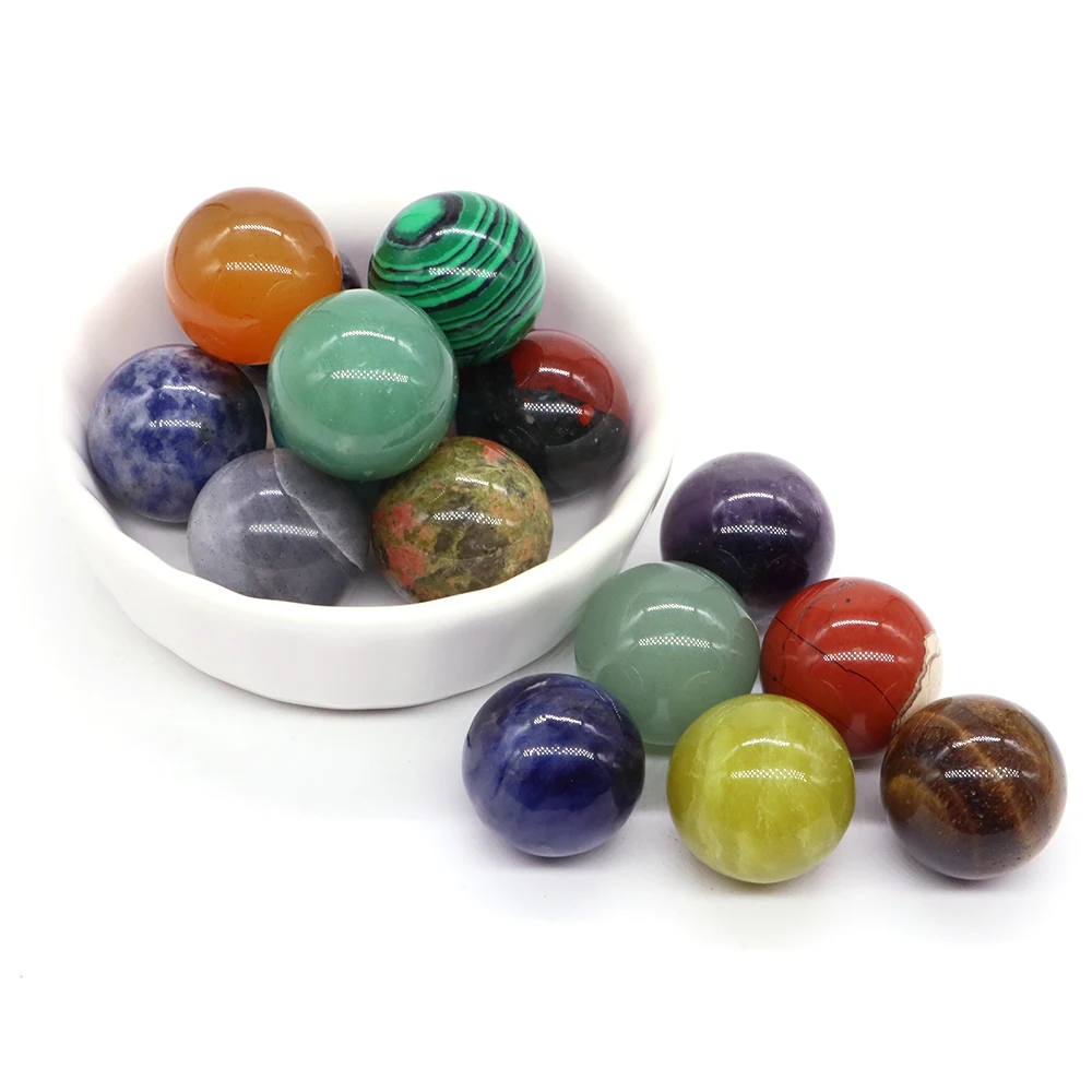 20mm Mini Crystal Ball Set Natural Gems Sphere Decor Pocket Stone Reiki Healing Quartz Amethysts Round Beads Mineral Specimen