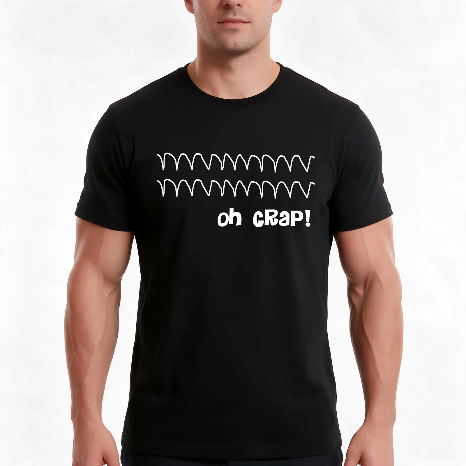 Funny Oh Crap Cardiac Rhythm T-Shirt, Summer Casual Cotton Tee, Oversized Streetwear Tops, Vintage Graphic Print, 100% Cotton