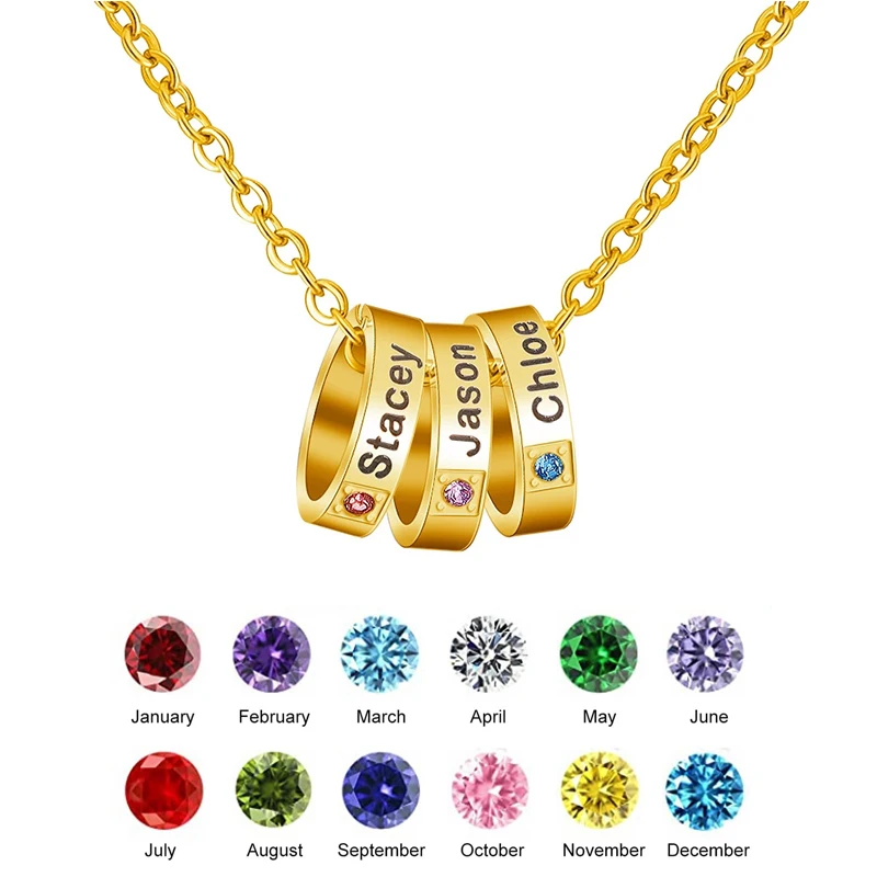 

Personalized 1-6 Family Names Birthstone Necklace Custom Engraved Name Birthstone Mom Necklace Mothers Day Jewelry Birthday Gift