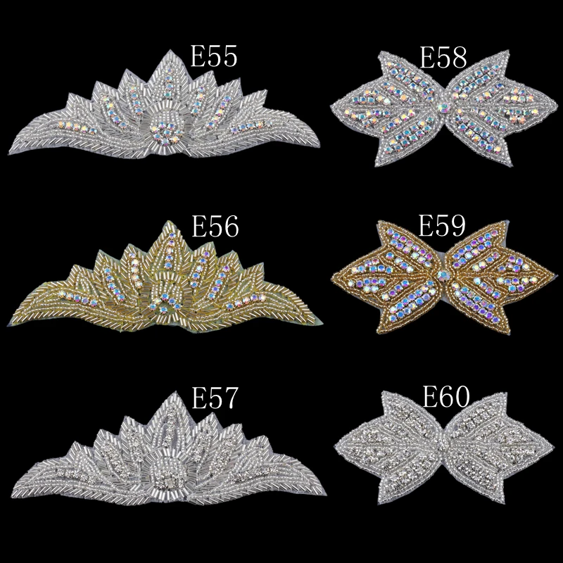 Handmade Fashion Crystal Crown/Bows Bridal Costume Beaded Dress Decoration Sew On Rhinestone Applique for Wedding Embellishment