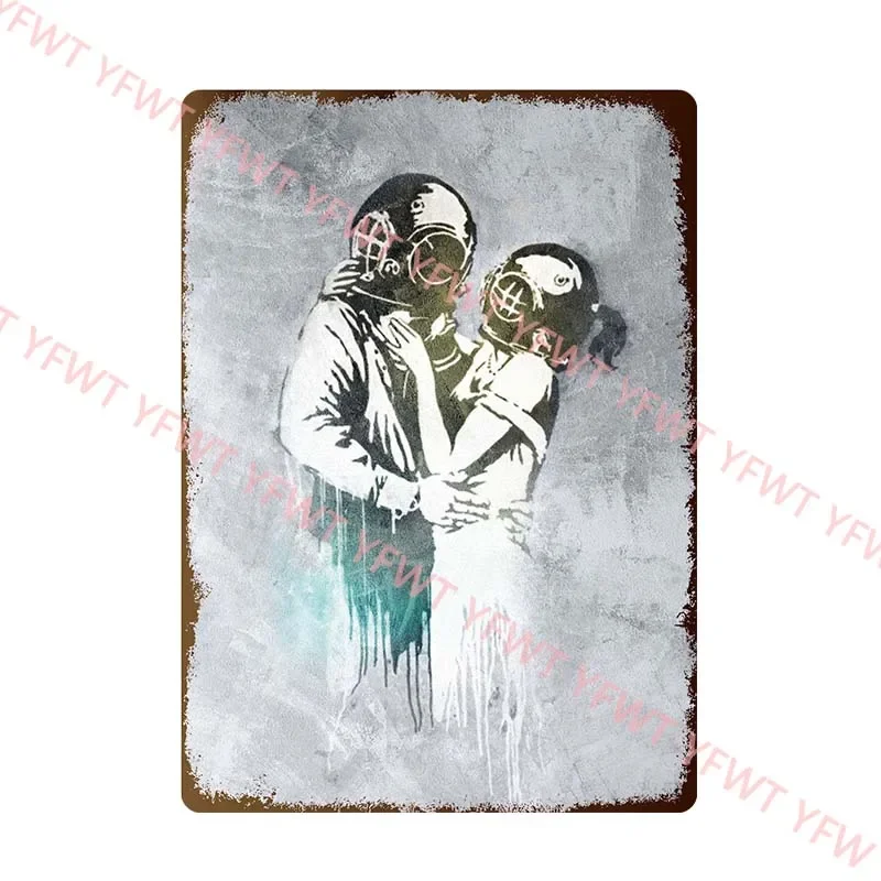HD Tin Sign Banksy Street Art Vintage Metal Poster Retro Graffiti Wall Art Decor for Home Office Bar Man Cave Decoration