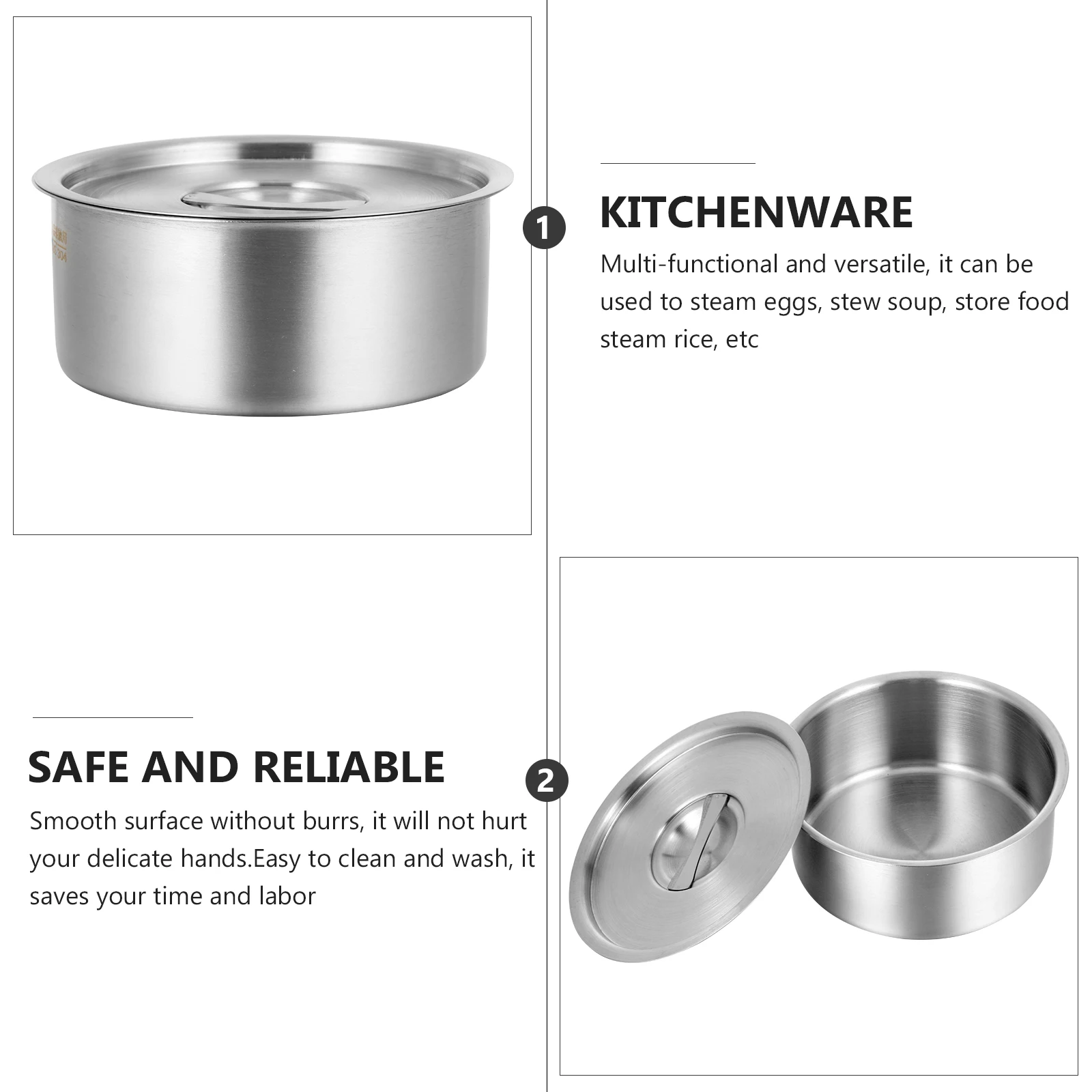 

Steamed Egg Bowl Stainless Steel Kitchenware Smooth Surface Easy Clean Home Cooking Camping Picnic Family Gathering