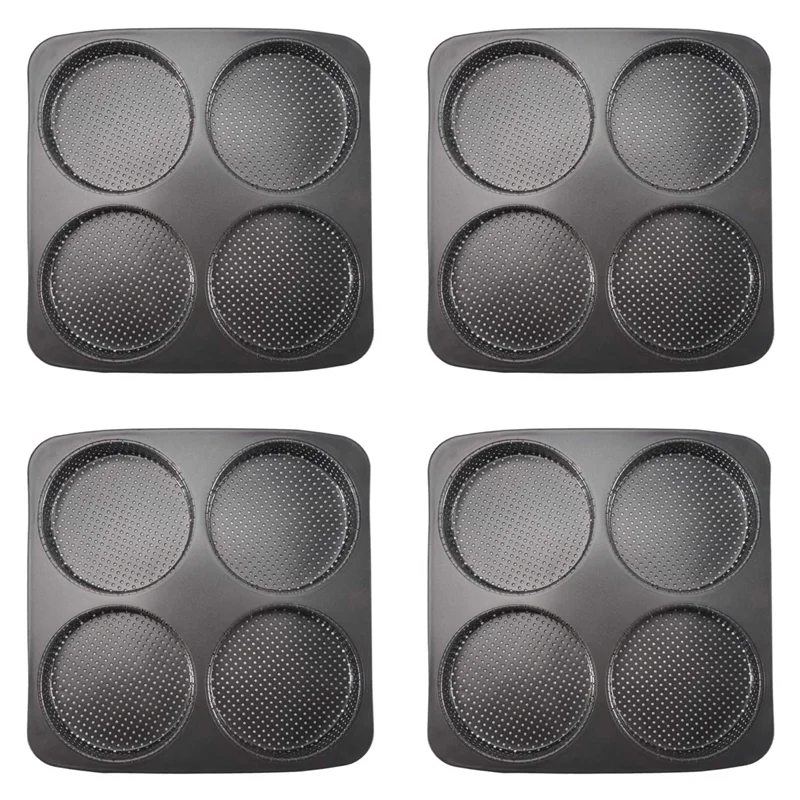 

ABBY-4X Hamburger Bun Pan, 5 Inch Non-Stick Carbon Steel Hamburger Mold, 4 Cup Big Baking Pan For Homemade Hamburger Buns