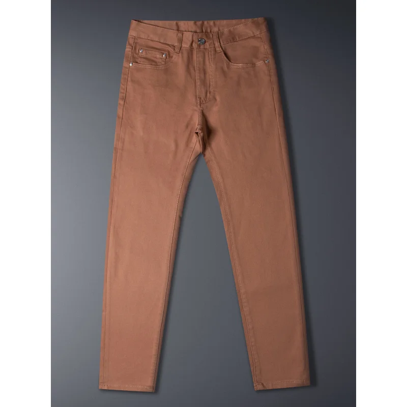 

High end light luxury men's jeans summer 2025 new coffee color small straight leg pants