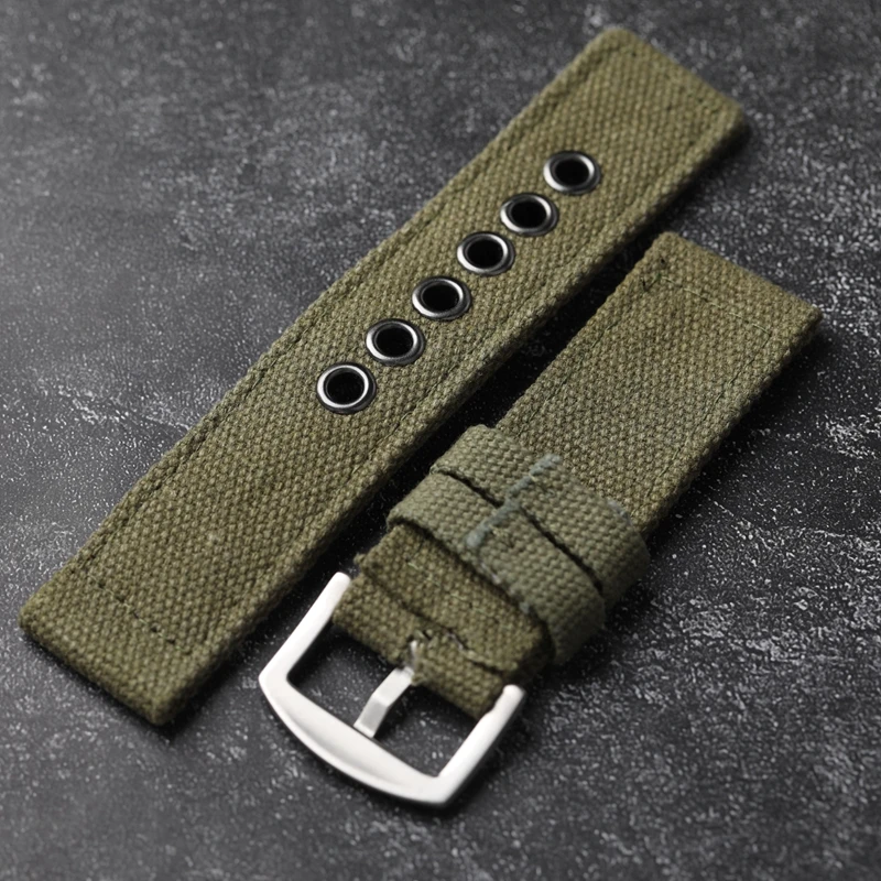 Handmade Thickened Canvas Watchband Rugged  20 22 24MM Soft Waterproof Watch Chain Blue Black Green Men Wearable Strap