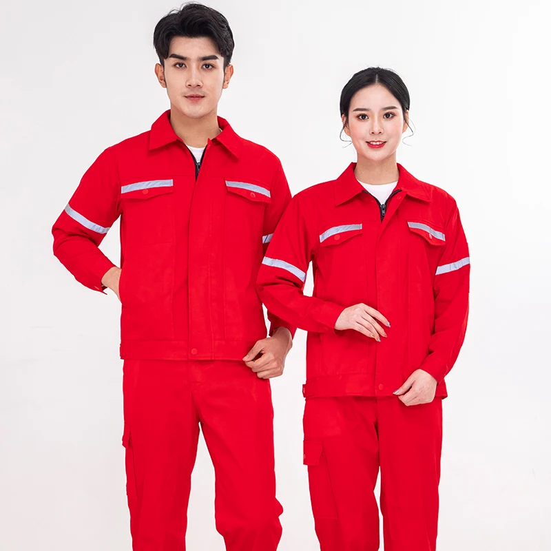 Traje de trabajo de algodón para hombre, ropa reflectante de manga larga con logotipo impreso, uniforme de taller de fábrica de electricista, reparador mecánico