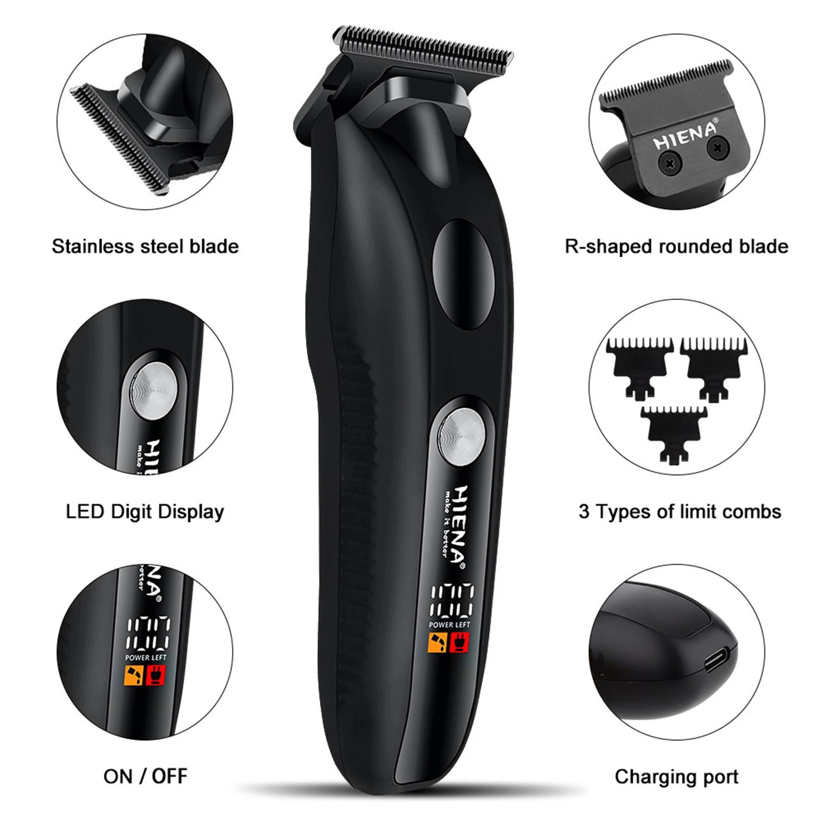 HIENA bezprzewodowa maszynka do włosów profesjonalna maszynka do strzyżenia włosów dla mężczyzn Salon fryzjerski wyświetlacz LED elektryczne maszyny do ścinania włosów