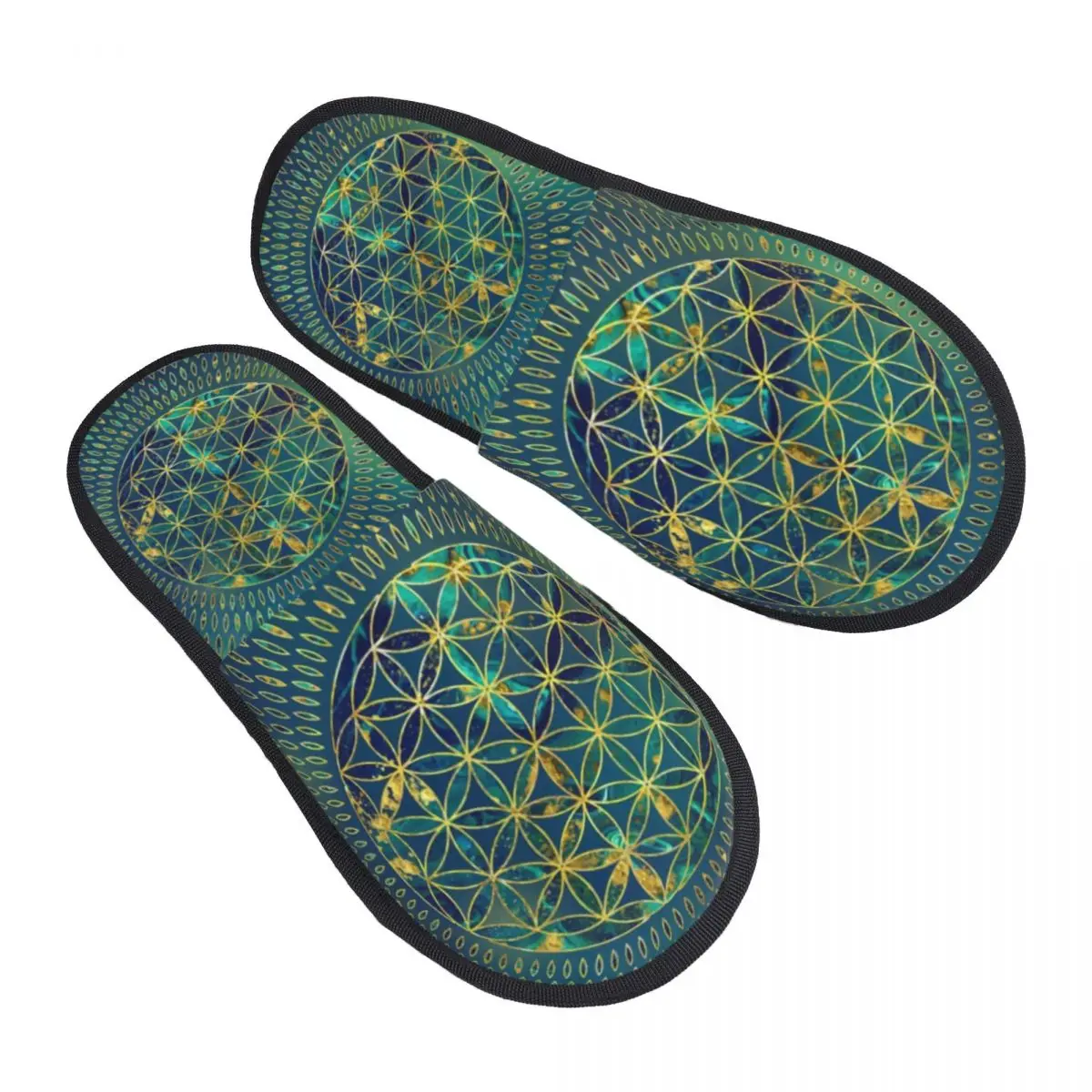 Custom Flower Of Life Marble And Gold Memory Foam Slippers Women Soft Warm Mandala House Slippers