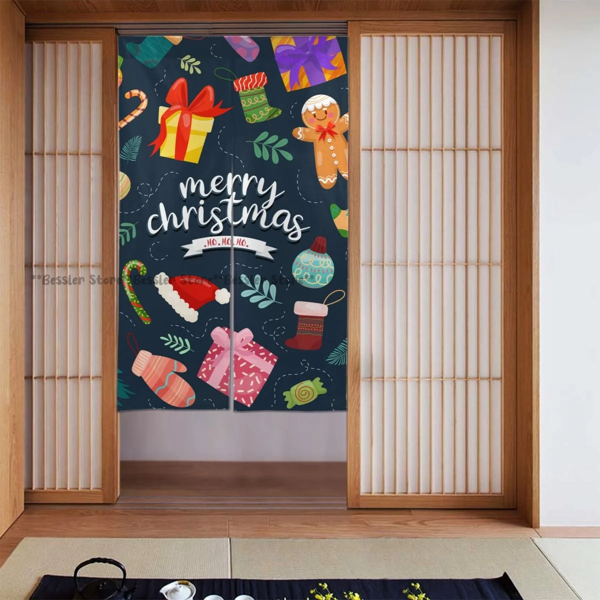 Door Curtain Christmas Pattern Hanging Curtain for Living Room Partition Door Screen Home Deocration