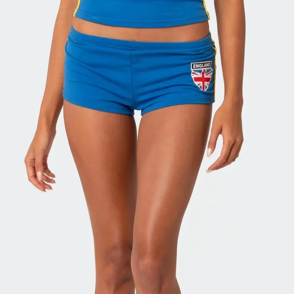 Women's embroidered letter shorts, beautiful, casual, Korean style, wide leg, close fitting pants, W-string, elastic waist, bicy
