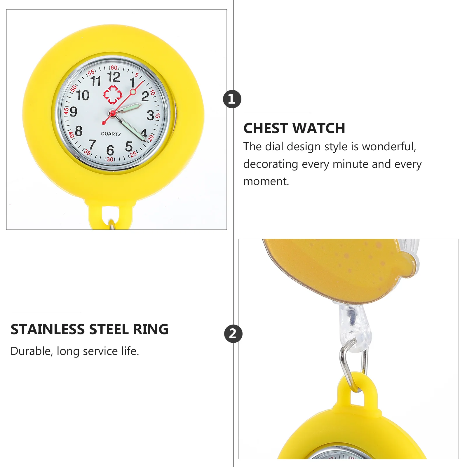 ساعة صدر مضيئة ليلاً على طراز ممرضة الليمون ساعة جيب للسيدات الطالبات قابلة للسحب تلسكوبي أنيقة مقاومة للماء باللون الأسود والأبيض #1