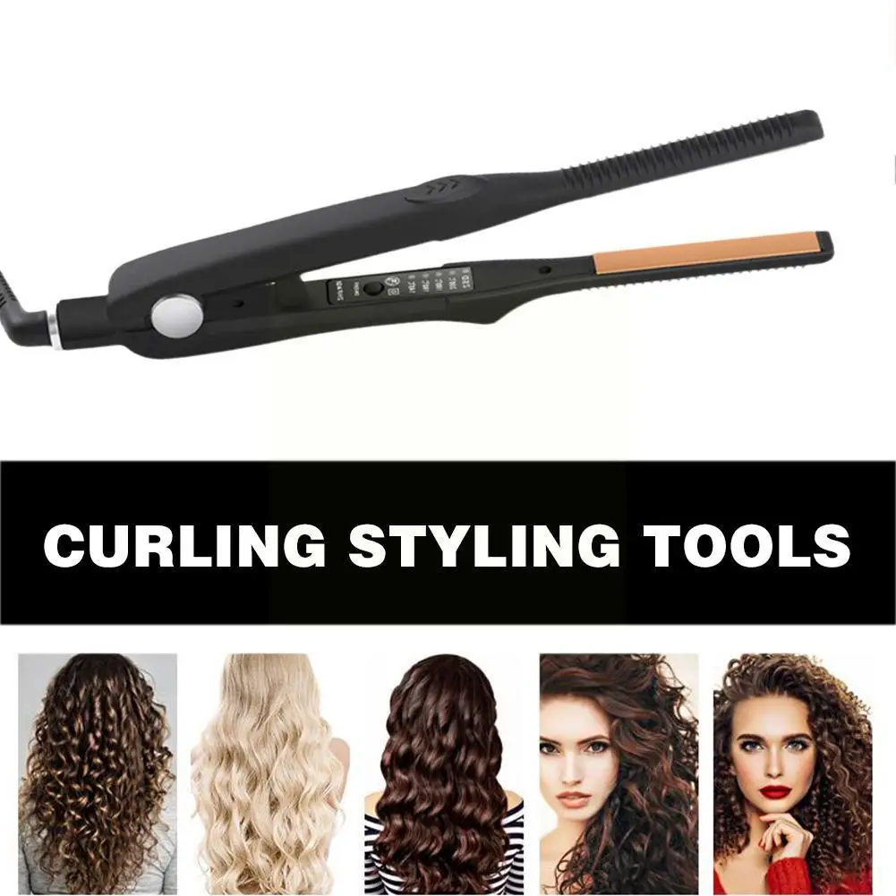 Cerâmica alisador de cabelo e encrespador, 2 em 1, pequena Flat Iron, cabelo Crimper, ondulação, cabelo curto alisamento, Curling Styling Ferramenta