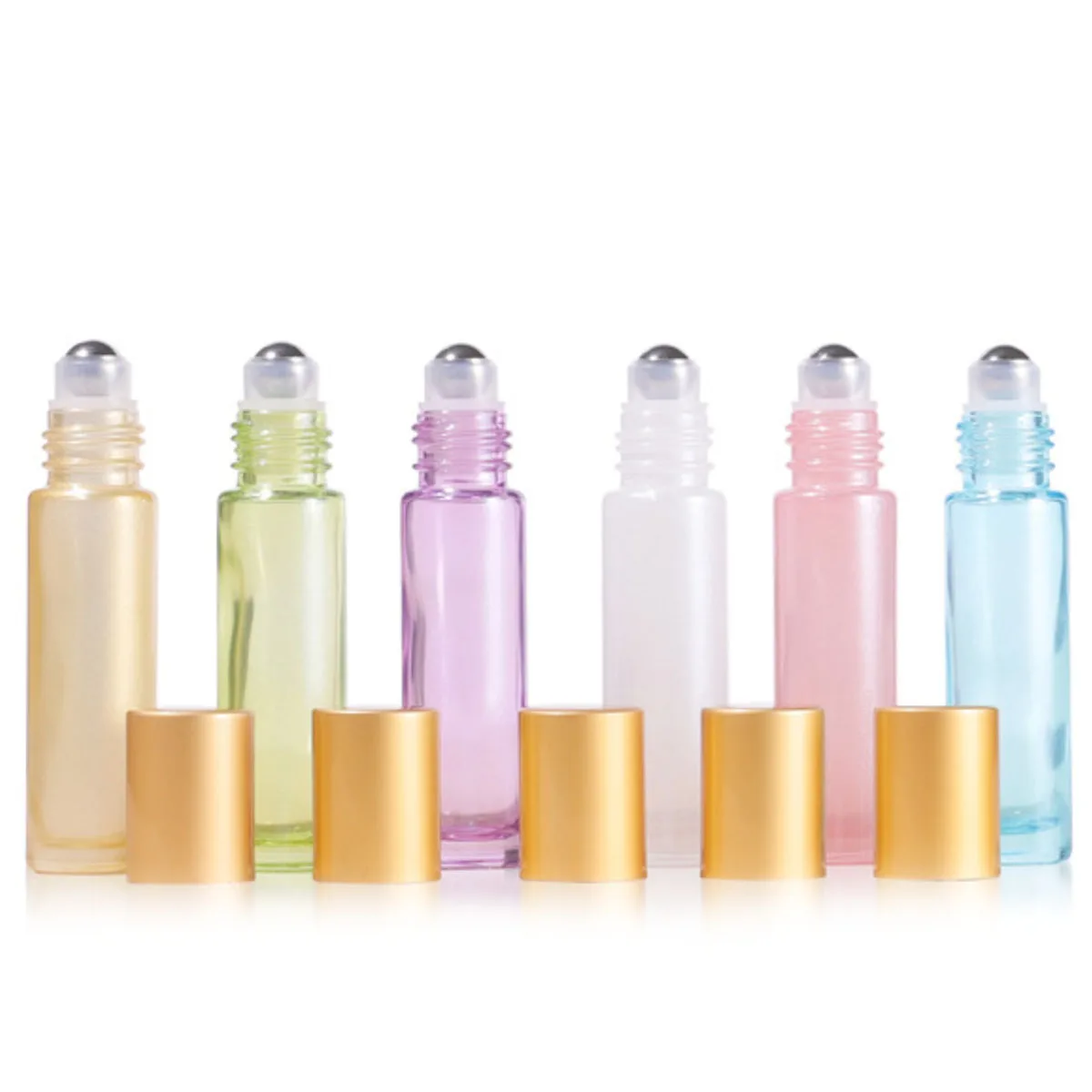 1x 6x 10ml Glass Roll On Bottle tTranslucent Color Roller Ball for Essential Oils Perfume Beads Lip Oil Eye Mini Portable Travel