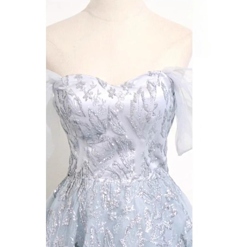 2025 New Women's One Shoulder Embroidered Bridesmaid Evening Dress Fashionable and Slim Back Strap High End Adult Dress