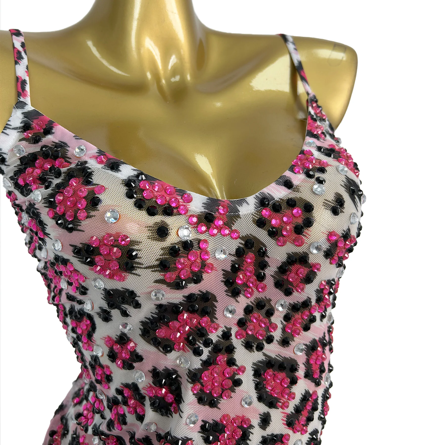 Fenhongbao 2025 Women Strap Dress Sexy Pink Leopard Pattern Evening Dress Bar Performance Dress Prom Gowns Cocktail  Party Dress