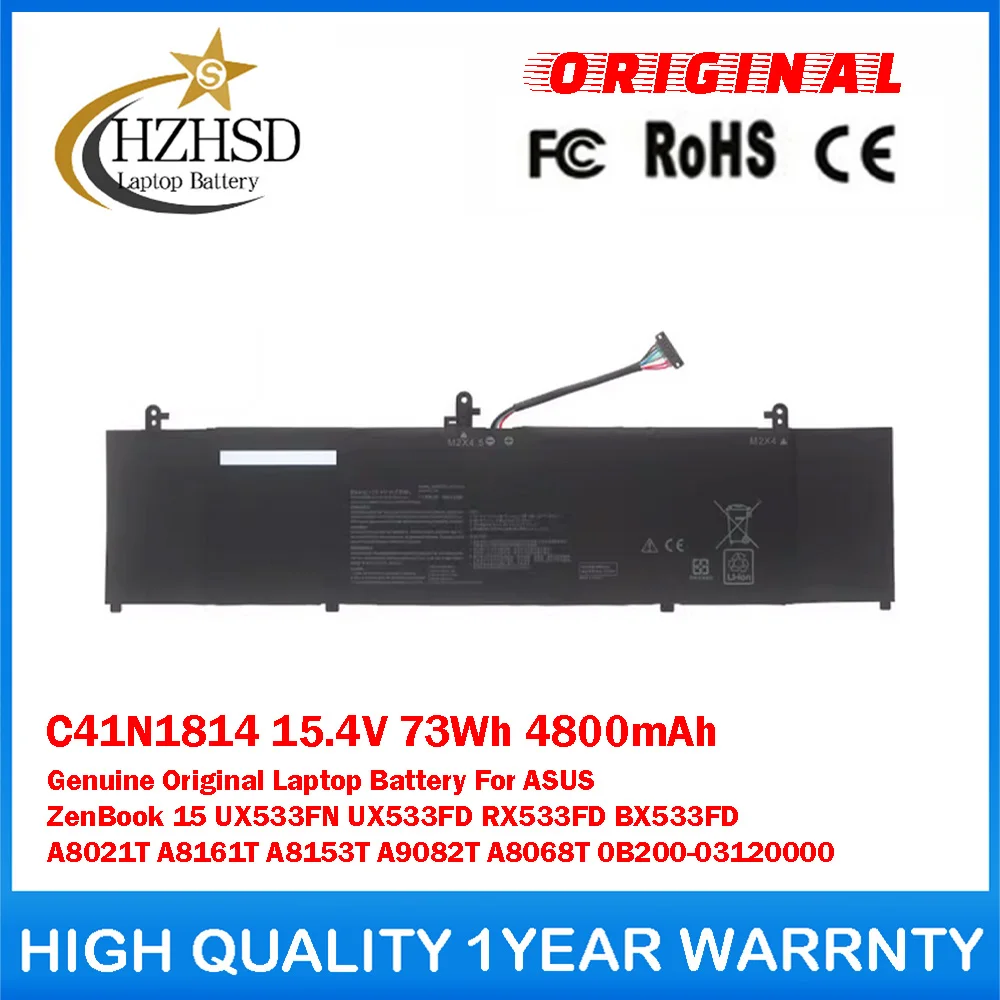 C41N1814 15.4V 73Wh 4800mAh Genuine Original Laptop Battery For ASUS ZenBook 15 UX533FN UX533FD RX533FD BX533FD A8021T A8161T