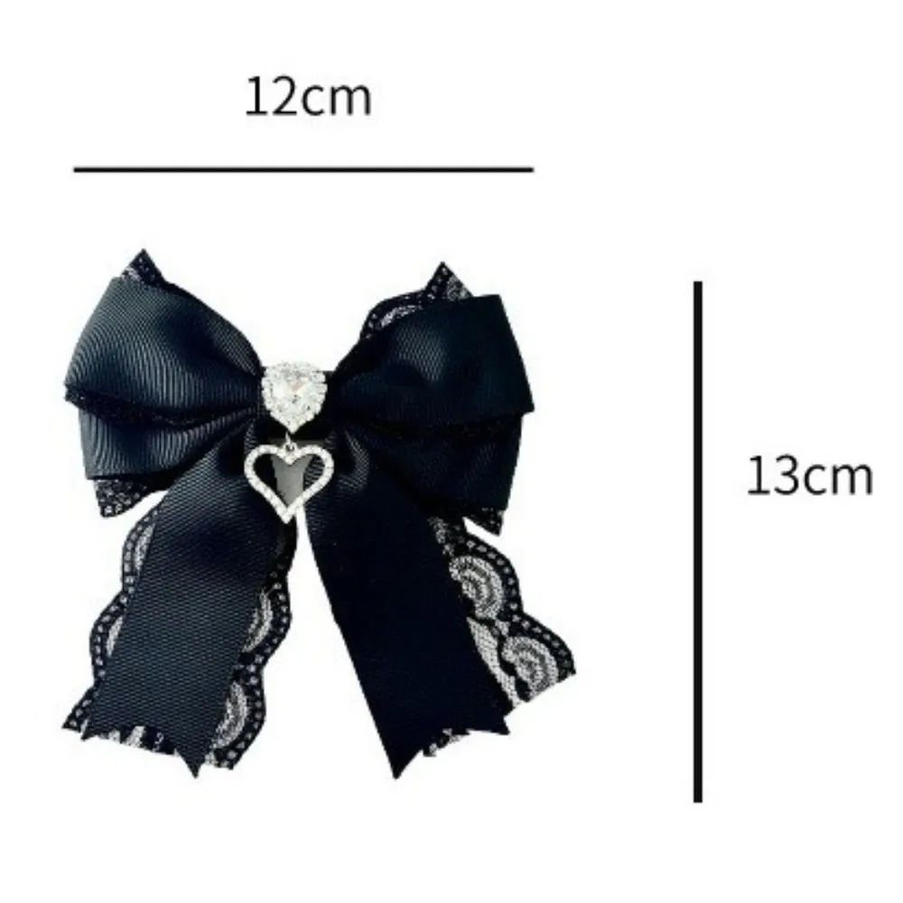 Rhinestone Crystal Ribbon Bow Brooch Polyester Memorial Black Jewelry Necktie Vintage Cravat Bowtie For Funerals and Mourning