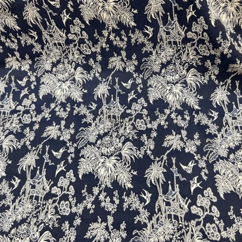 

Fabric Width 150cm Cotton and Linen Spring and Autumn Navy Blue Bottom White Coconut Flying Blended Diy Dress Fashion Material