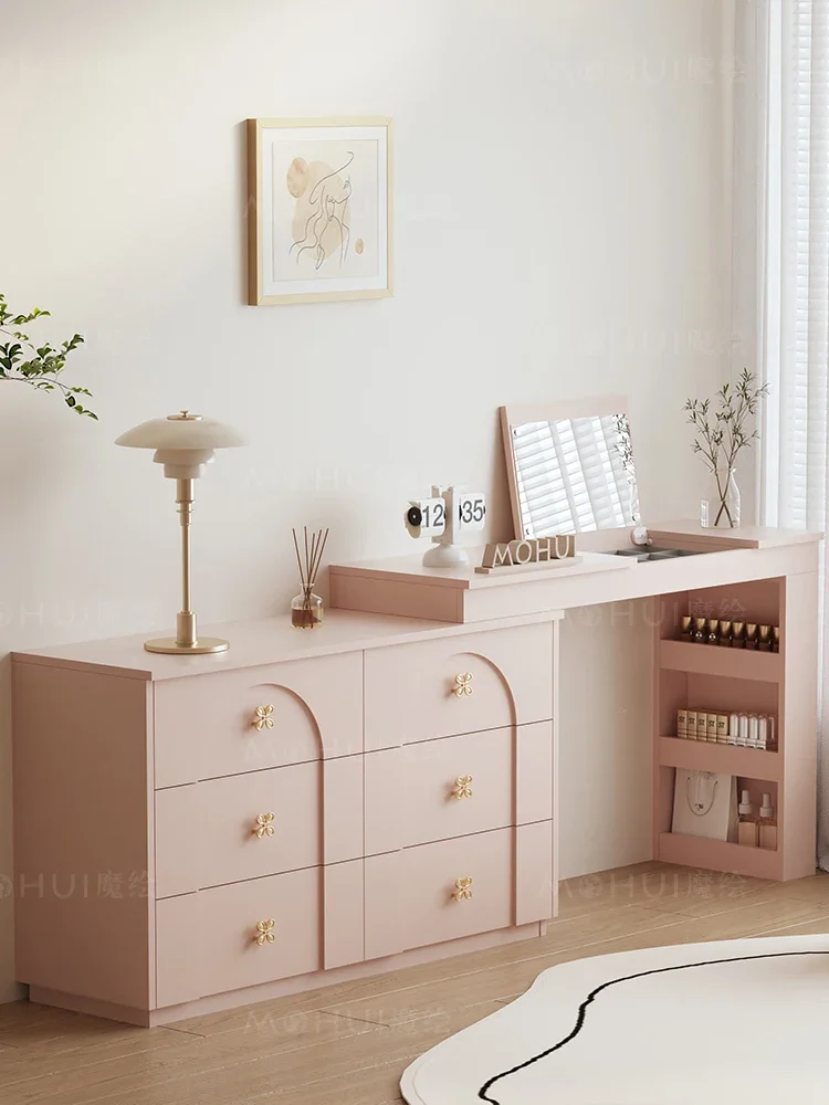 Magic painted dopamine pink clamshell dresser, chest of drawers, integrated storage cabinet, French bedroom, bedside corner desk