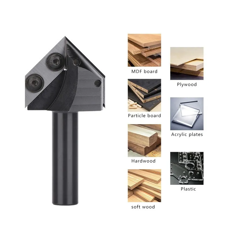 Milling Cutter V Slot Wood planer bit 90 Degrees 1/2 Shank Spoilboard Surfacing Router Bit with Carbide Insert,Wood Tools