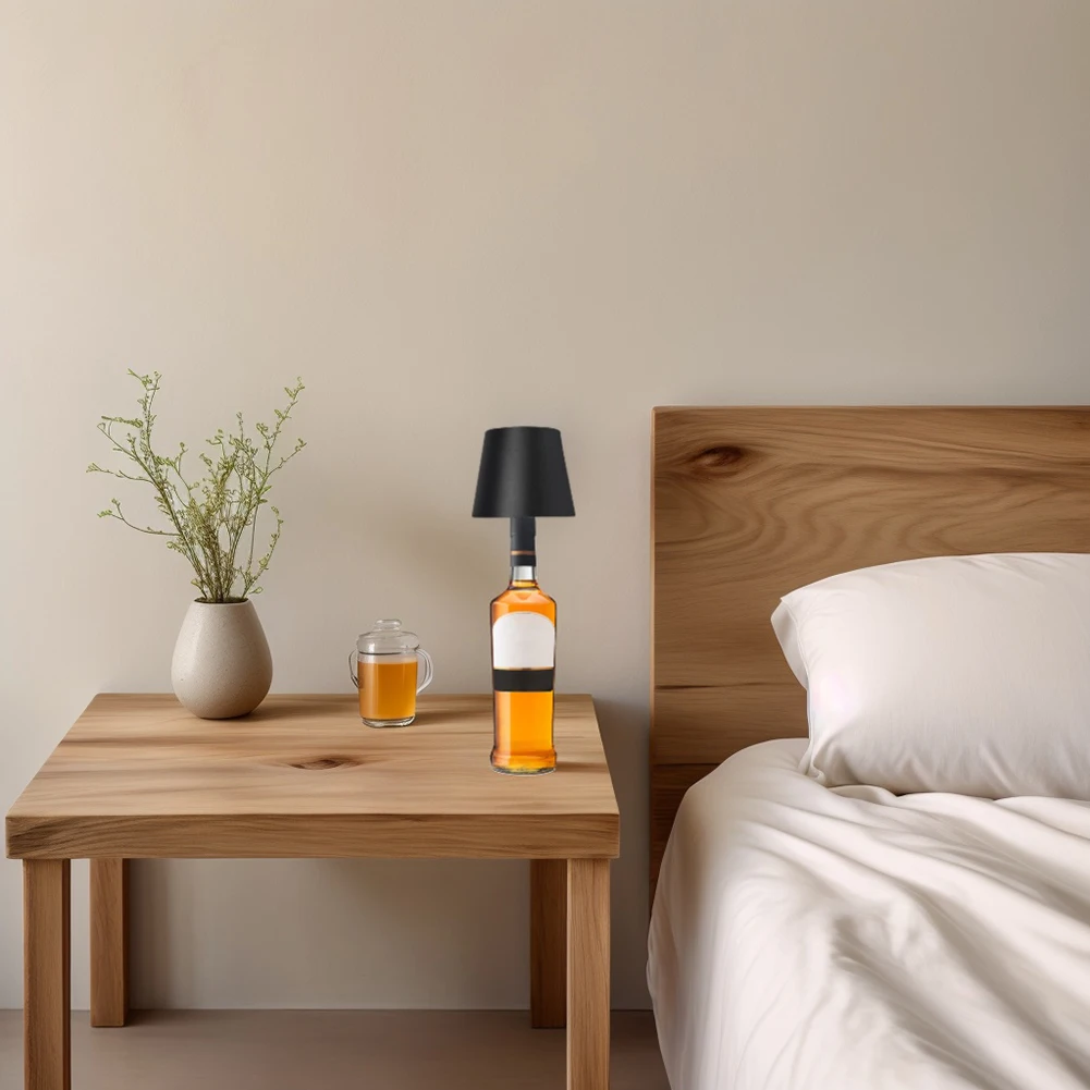 مصباح طاولة زجاجة لاسلكي للتحكم باللمس من 3 ألوان RGB ستبليس يعتم مصباح الليل لأضواء مكتب زجاجات النبيذ  ديكور #2