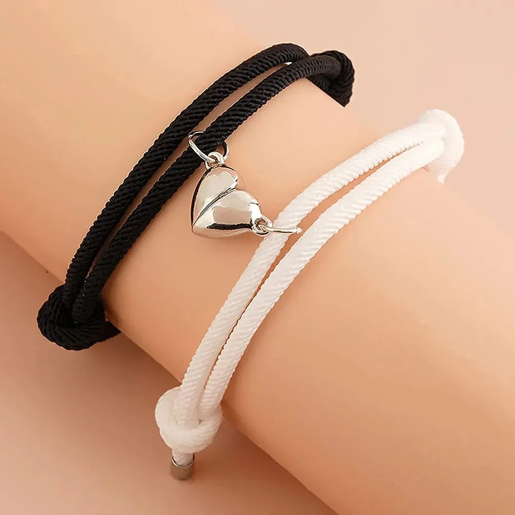 2pcs Magnetic Heart Attraction Couple Bracelets for Lover Bracelets Distance Relationship Braid Rope Bracelet Magnet Matching