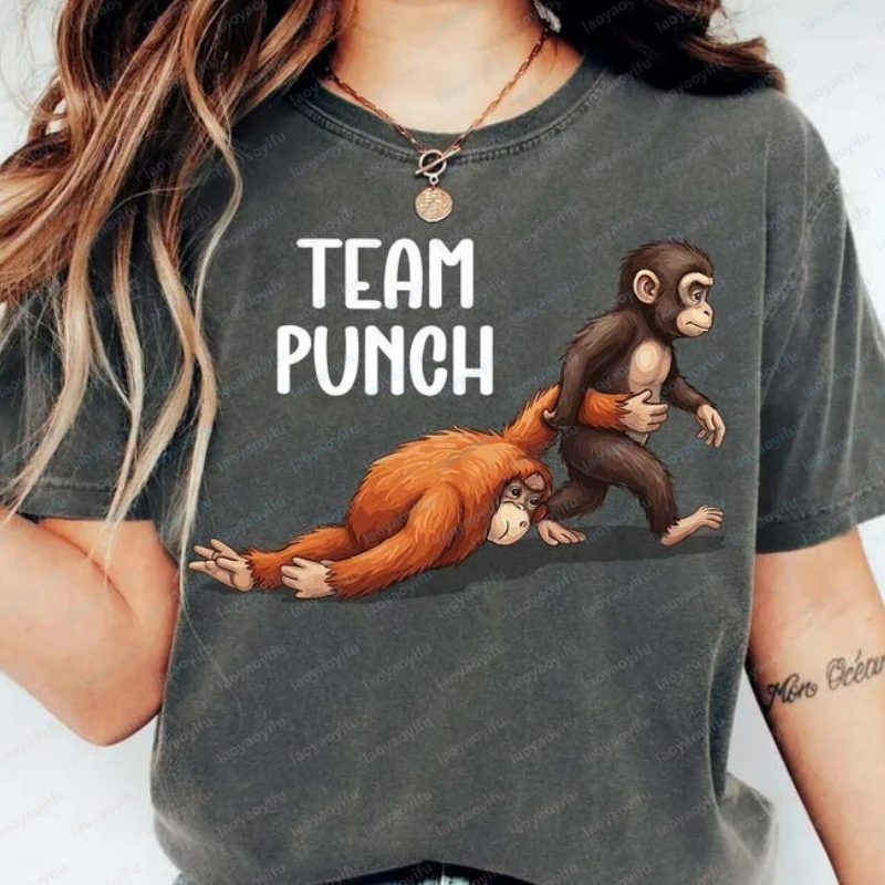 Camiseta con gráfico viral del meme del mono bebé Team Punch, camiseta gráfica viral, camisetas estéticas con temática retro clásica y divertida, Ropa Mujer