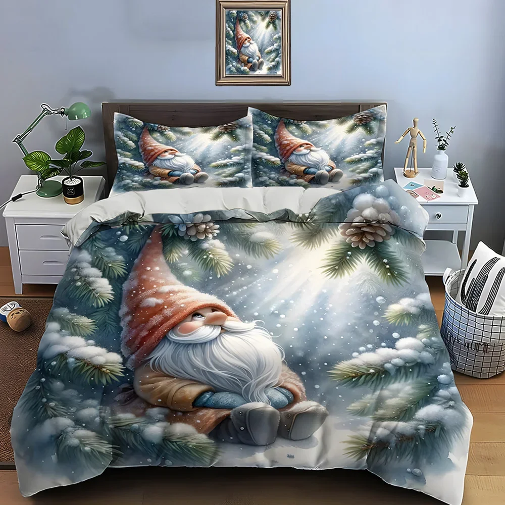 Christmas Gnome Print Bedding Set Duvet Cover Duvet Cover Pillowcases Adult and Children Bedding Set Luxury Holiday Gifts