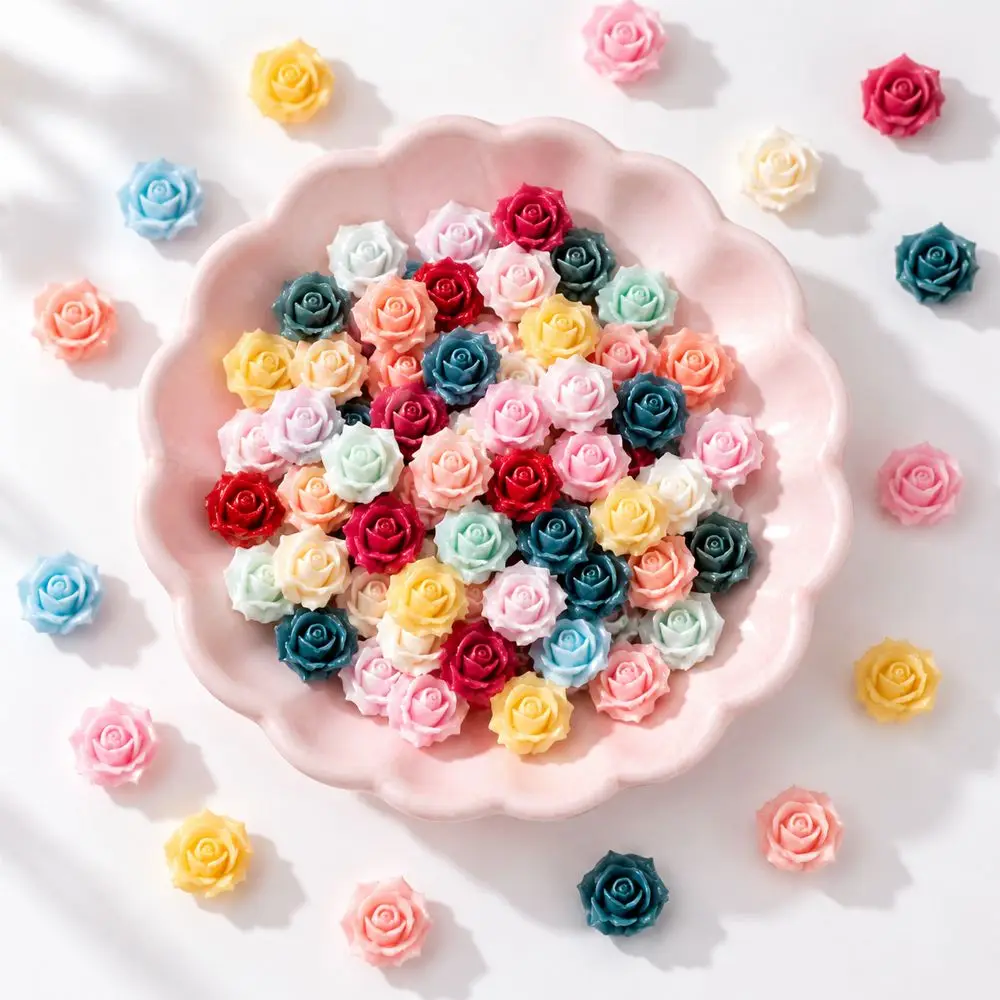 50Pcs Romantic Acrylic Nail Decor Pastel Multi Color Camellia 3D Flatback Mini DIY Nail Art Accessories Prom Party Supplies