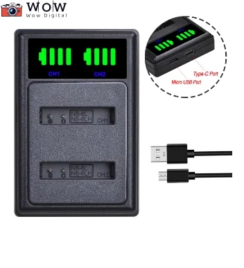 

Аккумулятор DuraPro 1300 мАч NB-6L NB 6L NB-6LH + светодиодное зарядное устройство USB с портом типа C для Canon PowerShot SX240 SX260 HS IXY110 SD980
