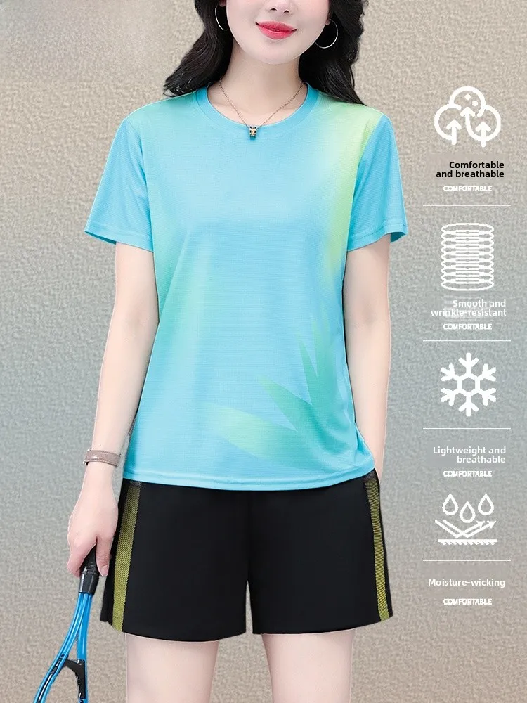 

TUCANO 2025 Summer New Women's Sportswear Qui Dry Thin Running Suit Two-Piece Set ort Pants round Ne Svel Top