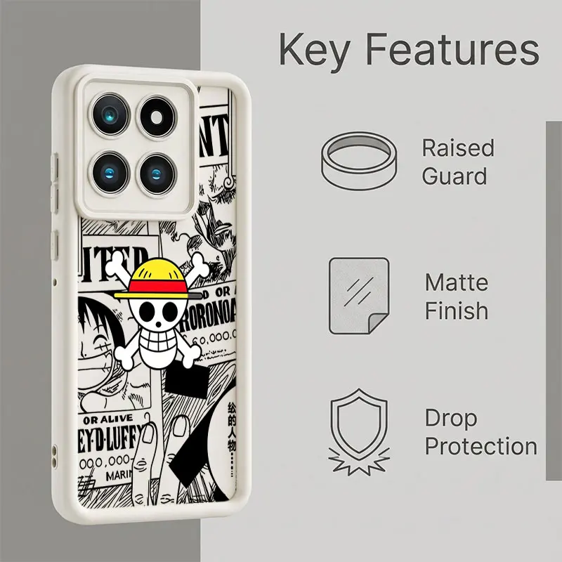Luffy One Piece Wanted Poster Phone Case For Xiaomi 11 12 14T 15T Ultra POCO X3 X5 X6 M6 C65 C75 Redmi 13C 14C 15 A7 Pro A4 A5