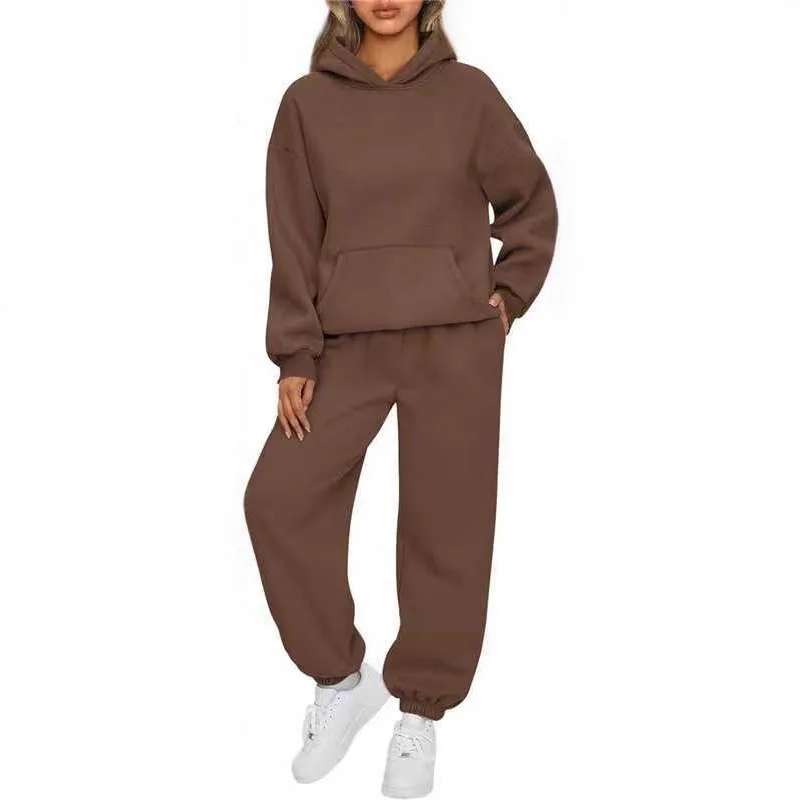

2025 New Women's Clothing Fashion Casual Solid Color Simple Hooded Sweater Straight Pants