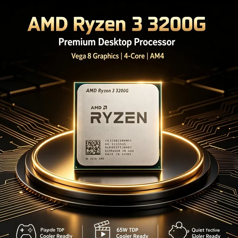 AMD Ryzen 3 3200G Unlocked AM4 Processor Quad‑Core 3.6GHz 65W Onboard Vega 8 Graphics For GPU‑Free Desktop PC Construction